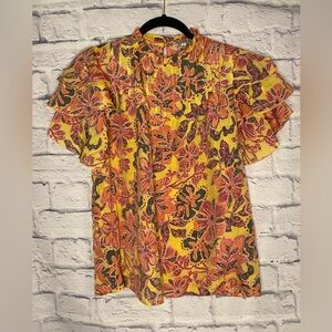 NWOT Nanette Lepore Yellow Floral Shortsleeve Top Size S